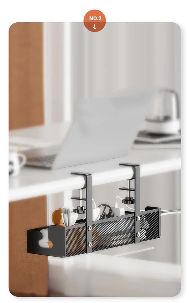 Organizador de cables instalado debajo del escritorio