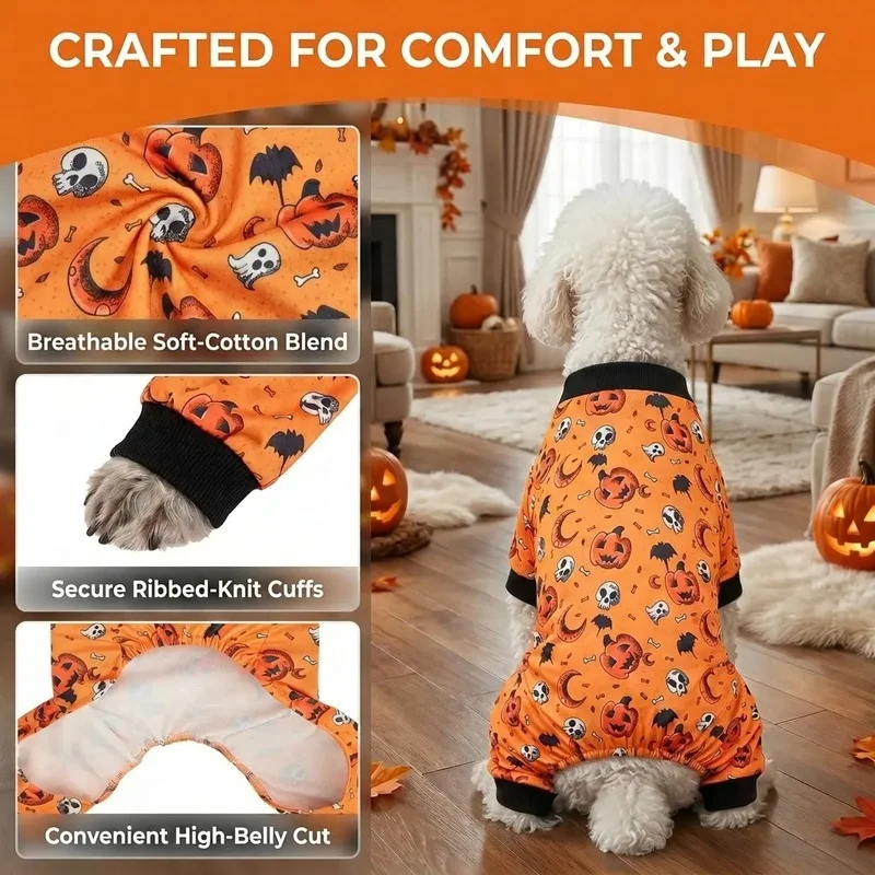 Pijama Halloween para perros pequeños y gatos – Mono naranja - imagen 4