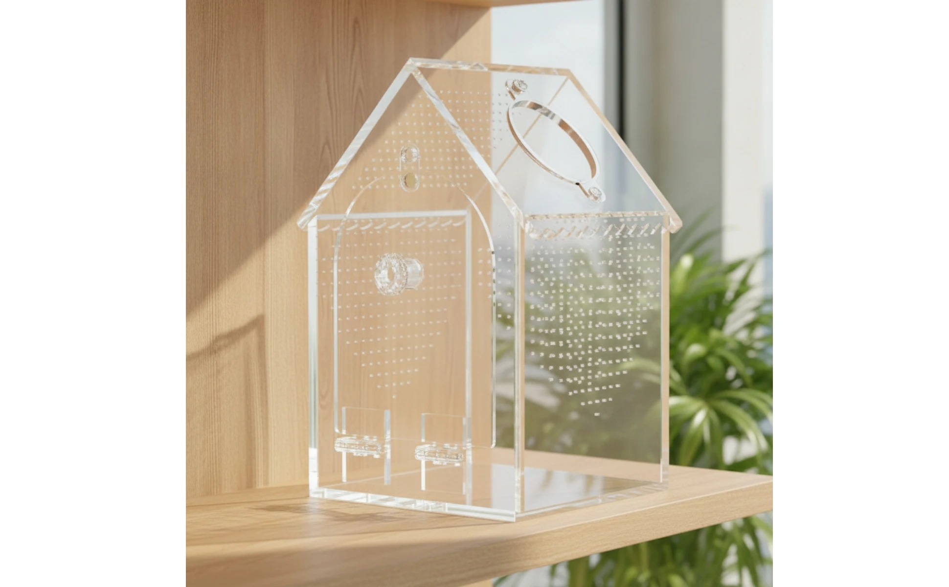 Terrario acrílico transparente con techo en forma de casa