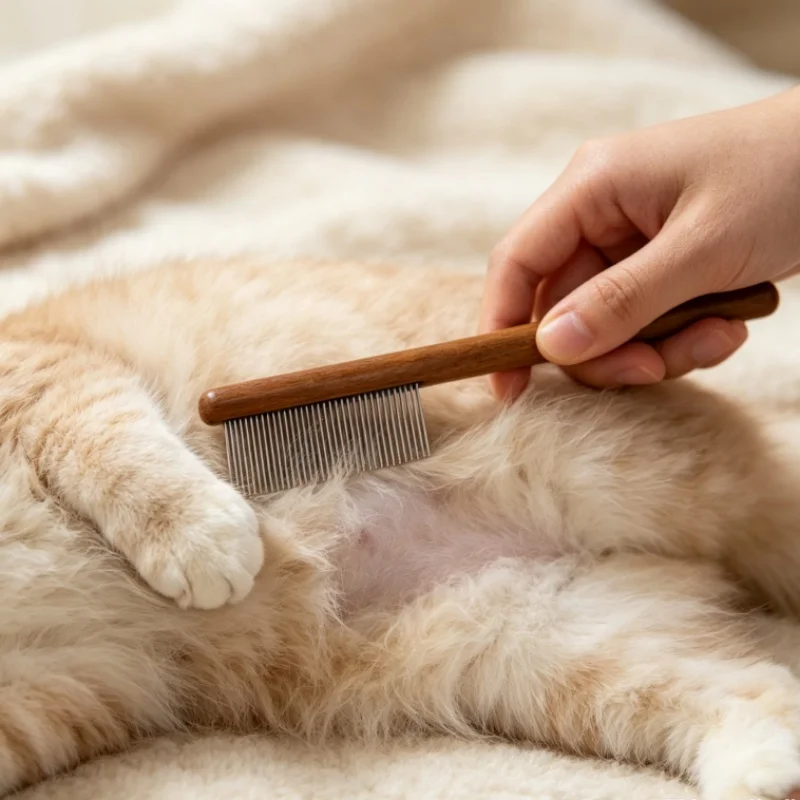 Cepillo pelador de acero inoxidable con mango madera para gatos y perros - imagen 3