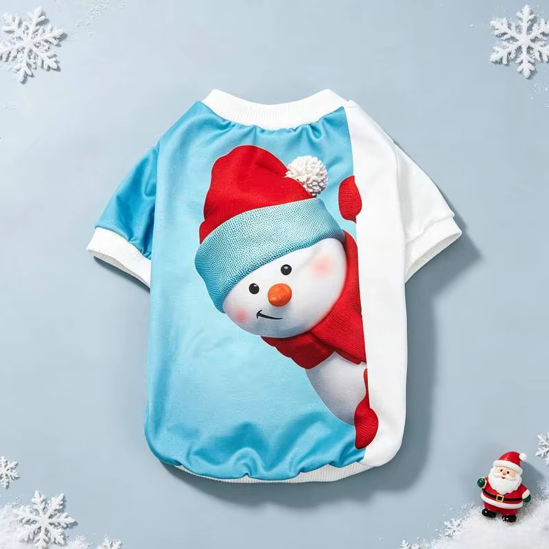 Camiseta navideña para perro con estampado de muñeco de nieve