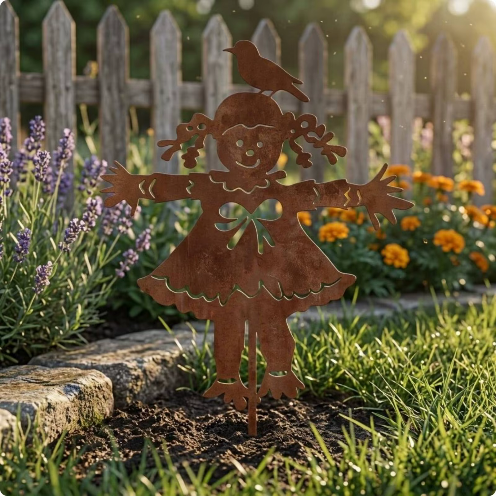 Estaca decorativa vintage para jardín – Silueta metálica rústica exterior - imagen 3