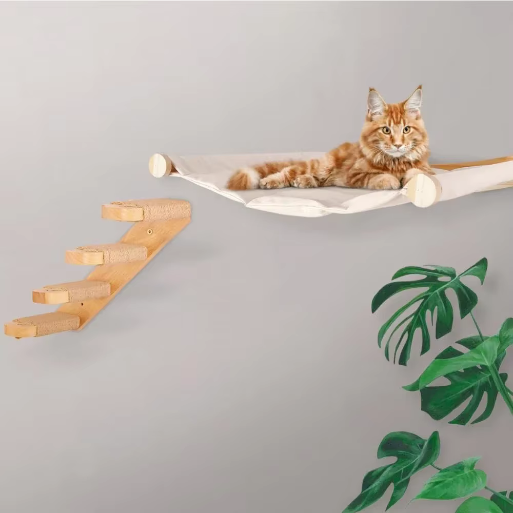 Rascador de pared sisal con hamaca madera para gatos - Estante escalada - imagen 3