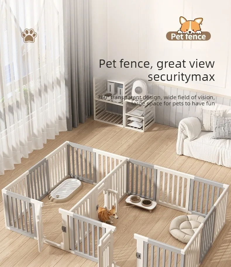 Valla para mascotas LZJV en color gris-blanco