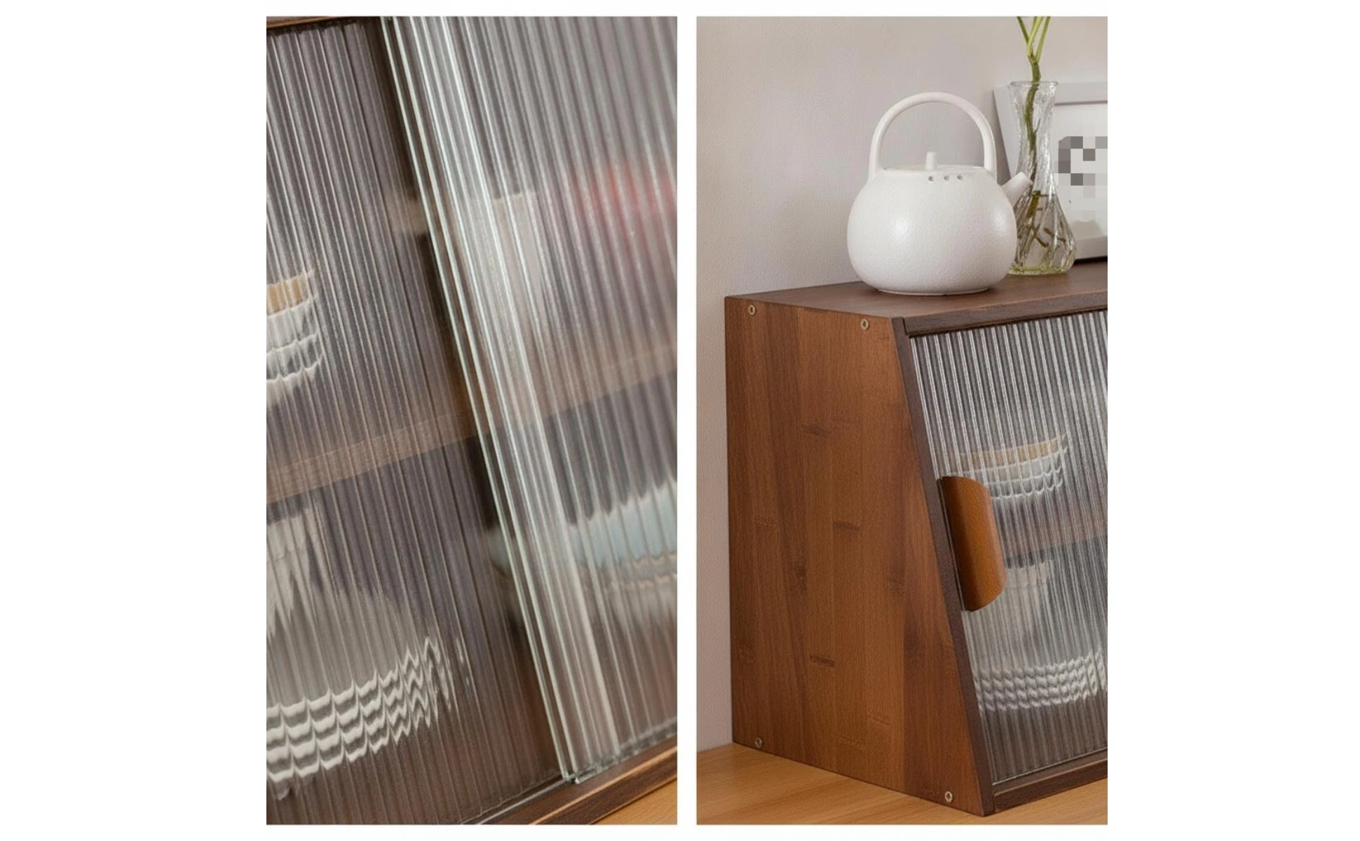 Mueble configurado como rincón de té en mesa de comedor