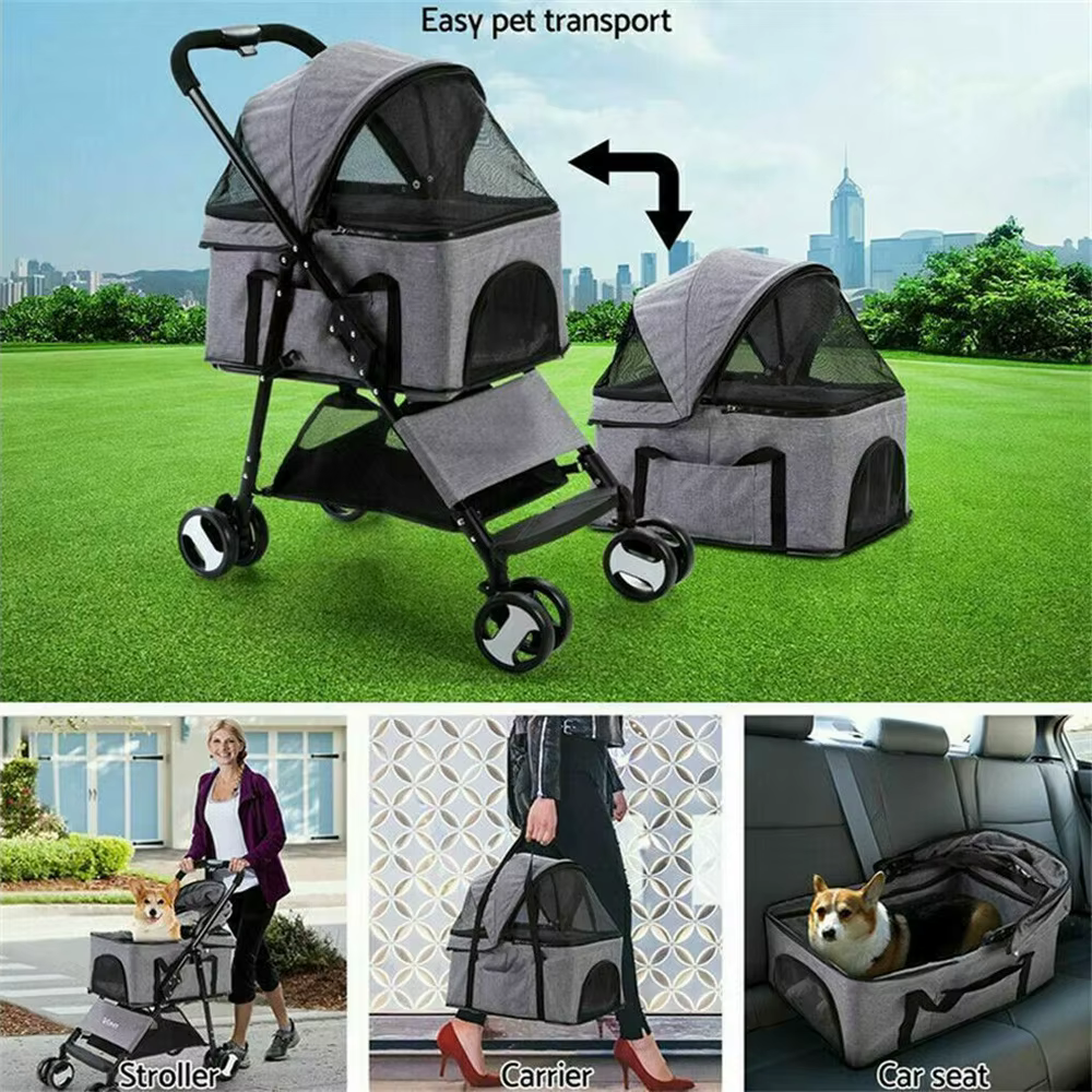 Carrito cochecito plegable para perros y gatos con ruedas y lluvia