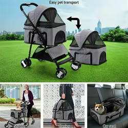 Carrito cochecito plegable para perros y gatos con ruedas y lluvia