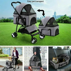 Carrito cochecito plegable para perros y gatos con ruedas y lluvia