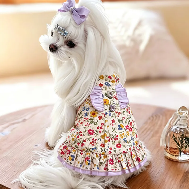 Disfraz vestido princesa con flores y lazo para perros pequeños - imagen 4