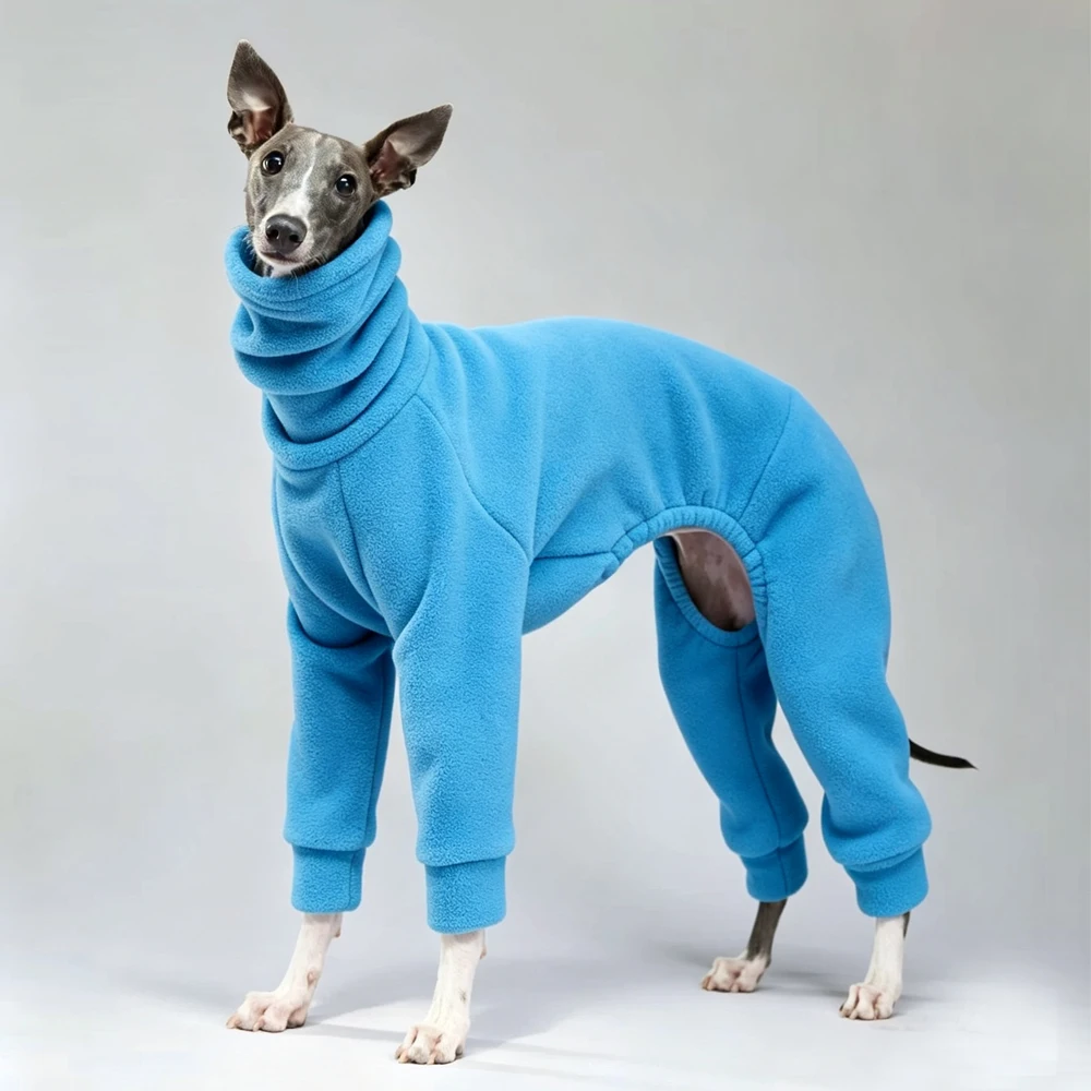 Abrigo polar con cuello alto para galgos y perros pequeños – Sudadera azul cálida - imagen 2