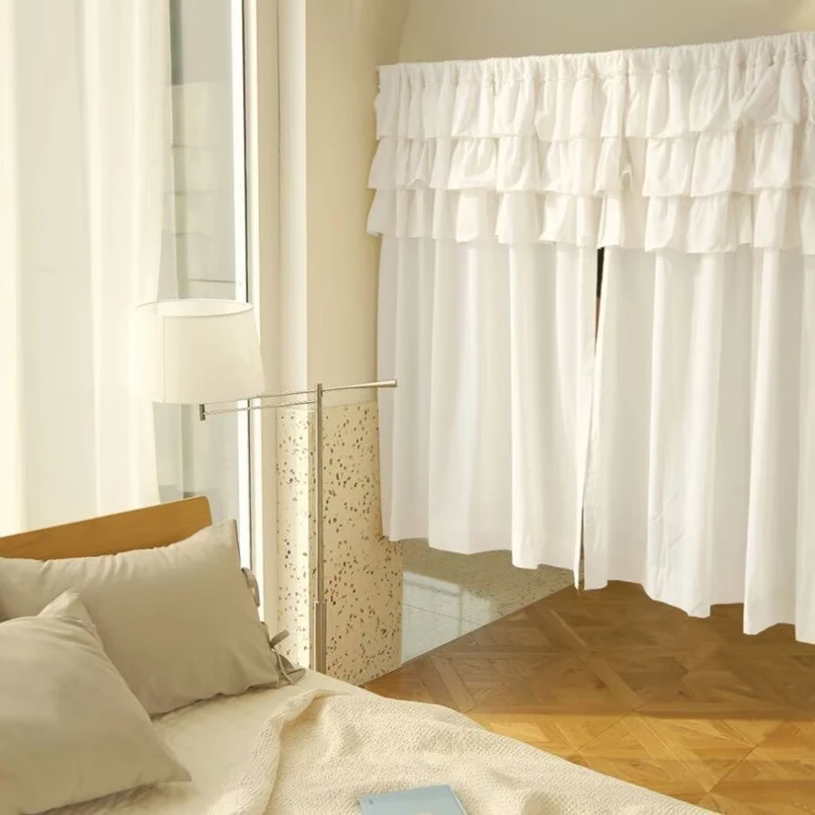 Cortina francesa opaca de algodón con volantes para dormitorio y salón - imagen 3