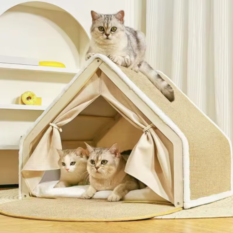 Casa Villa para Gatos con Rascador de Sisal – Refugio Cálido con Bolsa
