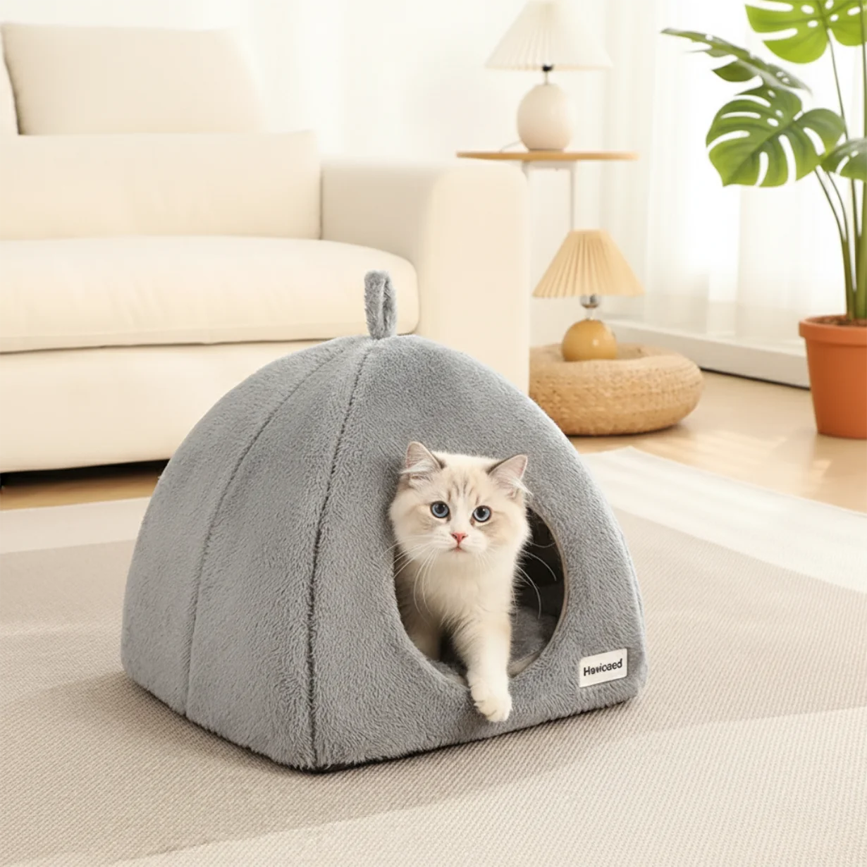 Cama cueva triangular cerrada acolchada para gatos y perros pequeños - imagen 4