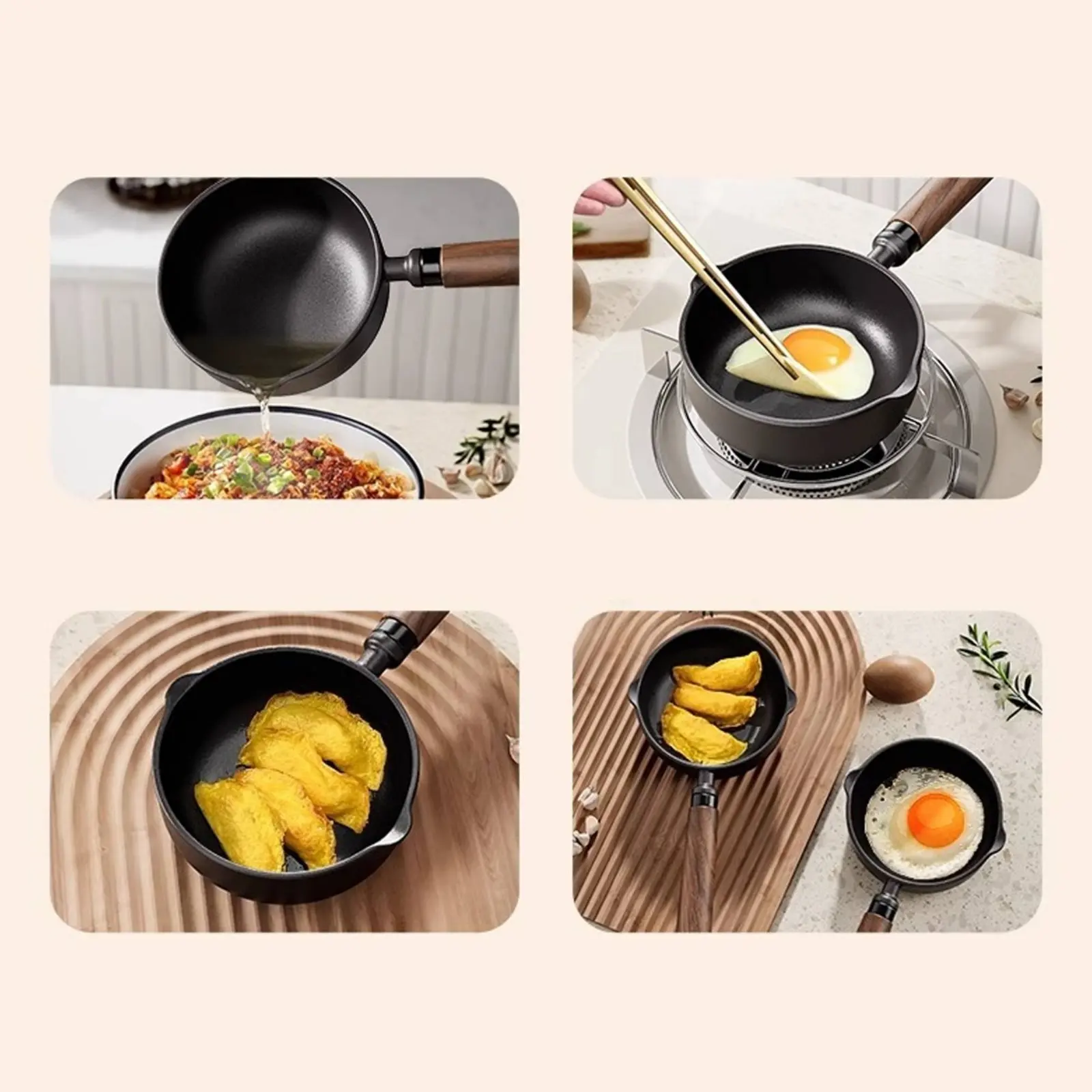 Sartén de hierro fundido para verter aceite, mango largo de madera - imagen 2