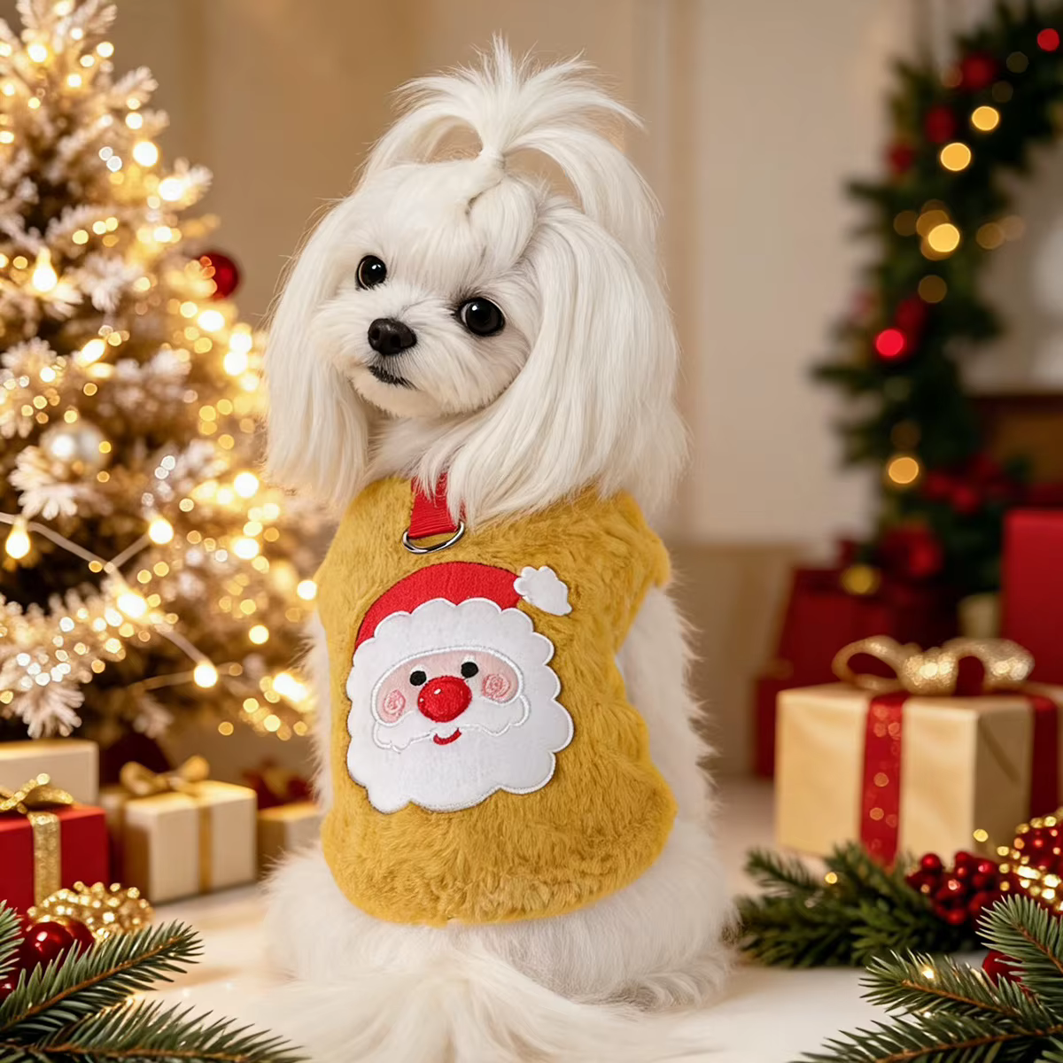Chaleco navideño de felpa sin mangas para gatos y perros pequeños