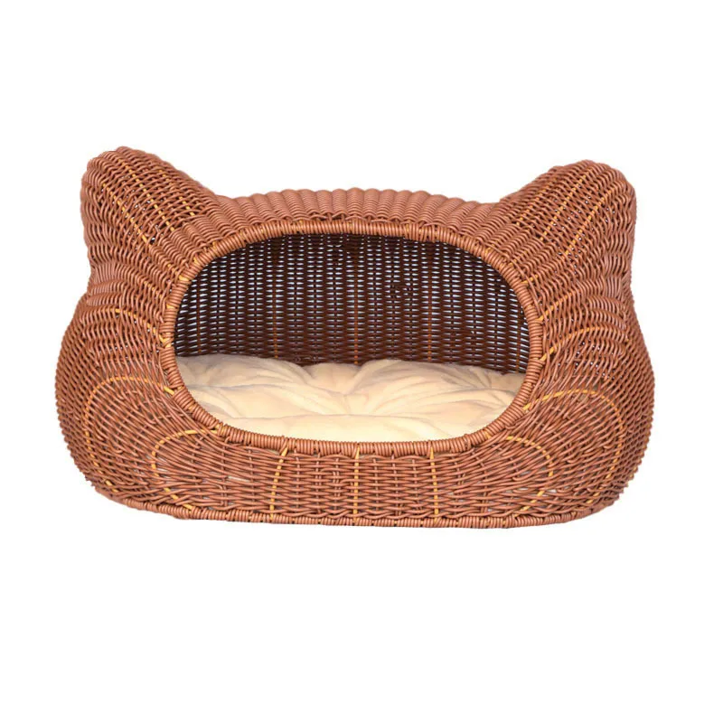 Cama para gatos de ratán lavable tejida a mano semicerrada todo el año - imagen 4