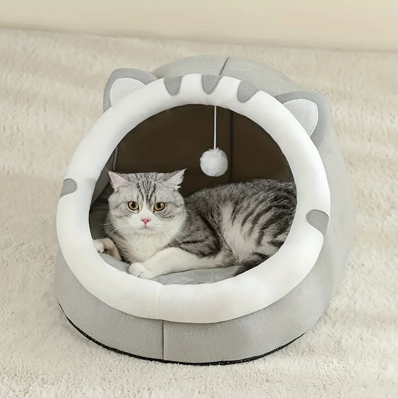 Cama con orejas y forma de cueva para mascotas