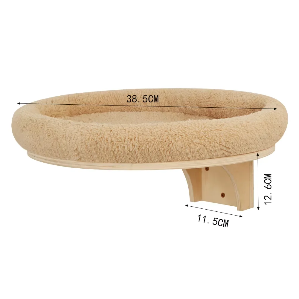 Posadera redonda para gatos: cama montada en pared con estante de madera - imagen 4
