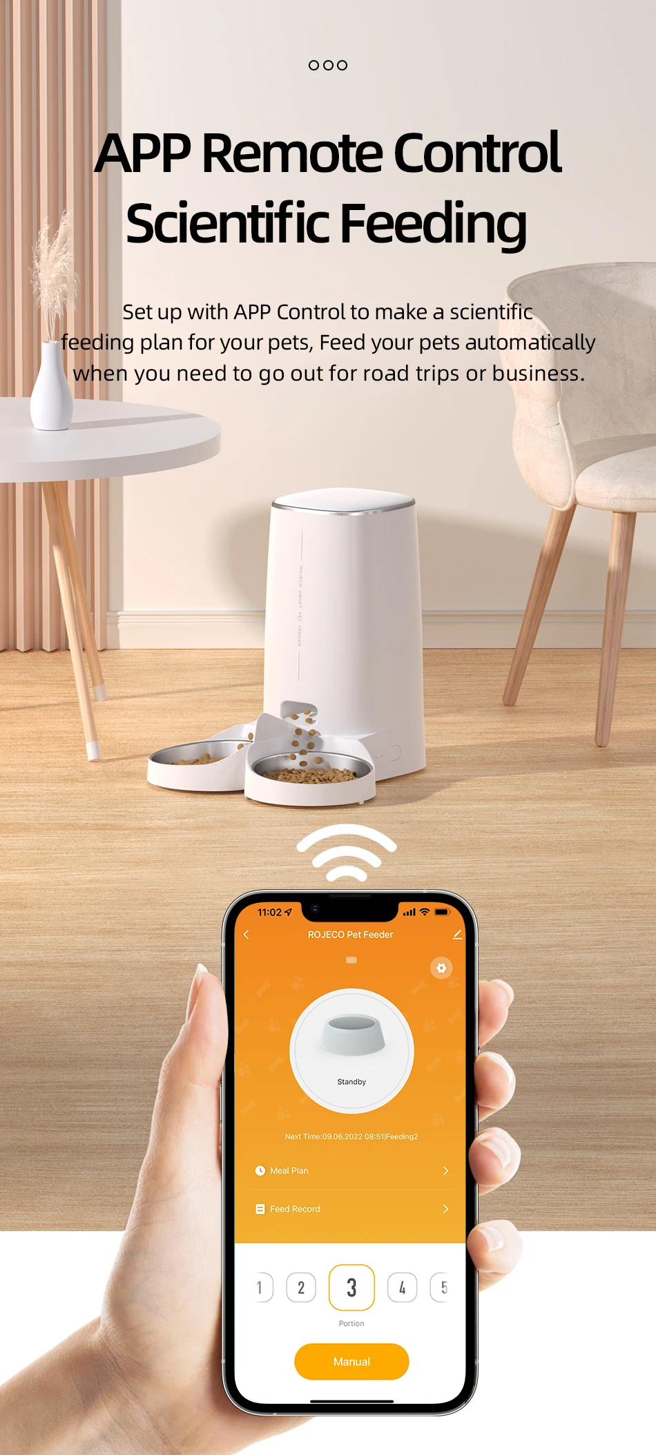 Comedero ROJECO en uso con mascota