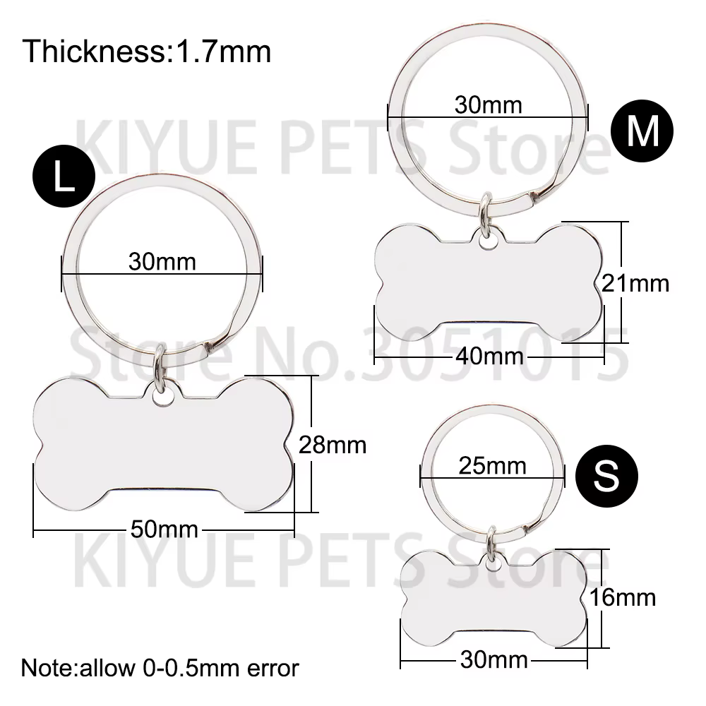 Placas Identificación Perros y Gatos Forma Hueso Acero Inoxidable - imagen 2