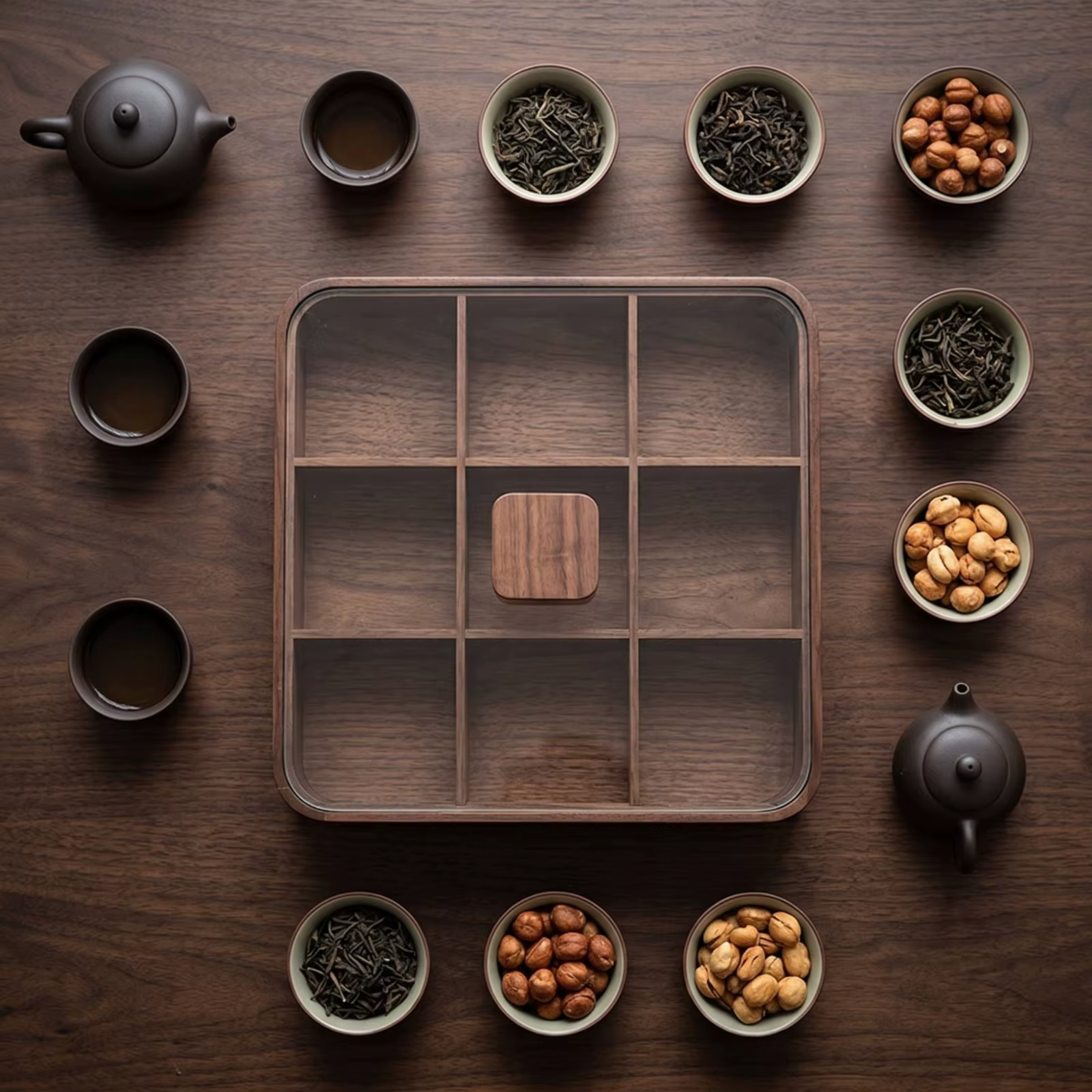 Caja de té con tapa de cristal y madera – Organizador de bolsitas - imagen 3