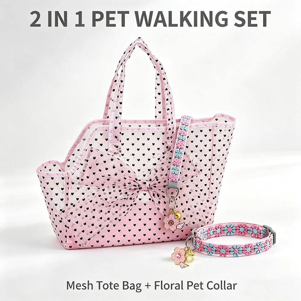 Bolso Transporte para Perro 2 en 1 con Collar – Diseño Flor de Cerezo - imagen 3
