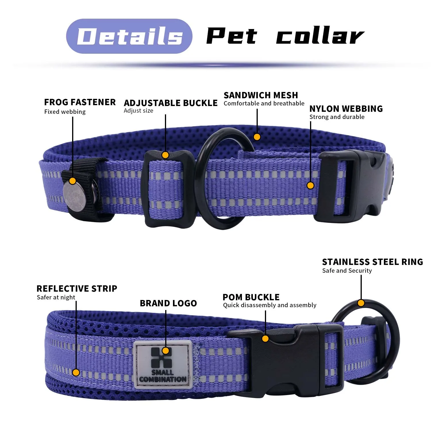 Collar acolchado ajustable reflectante de malla para perros, Dachshund - imagen 4