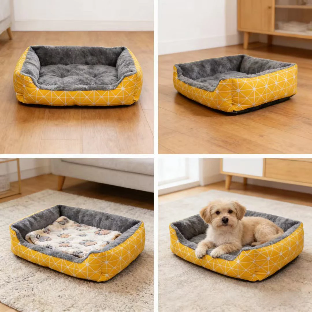 Cama para mascota con estampado y colores suaves