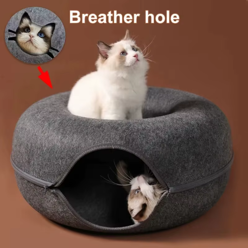 Cama túnel redondo para gatos – Cama nido desmontable de fieltro - imagen 3