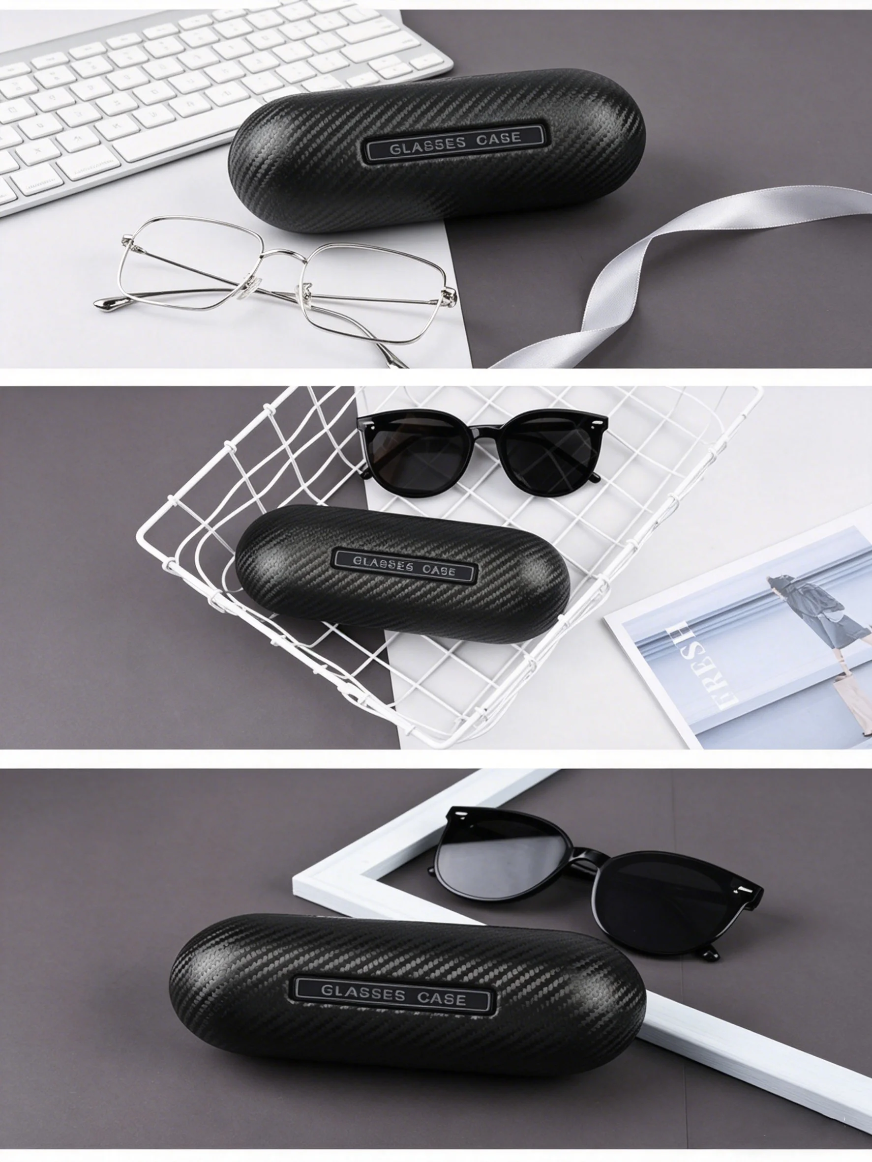 Estuche rígido para gafas de cuero PU fibra carbono, resistente - imagen 5