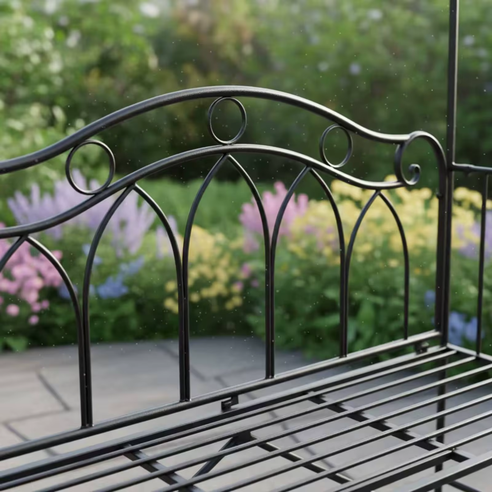 Banco de jardín para mascotas Trellis de hierro, respaldo curvo - imagen 5