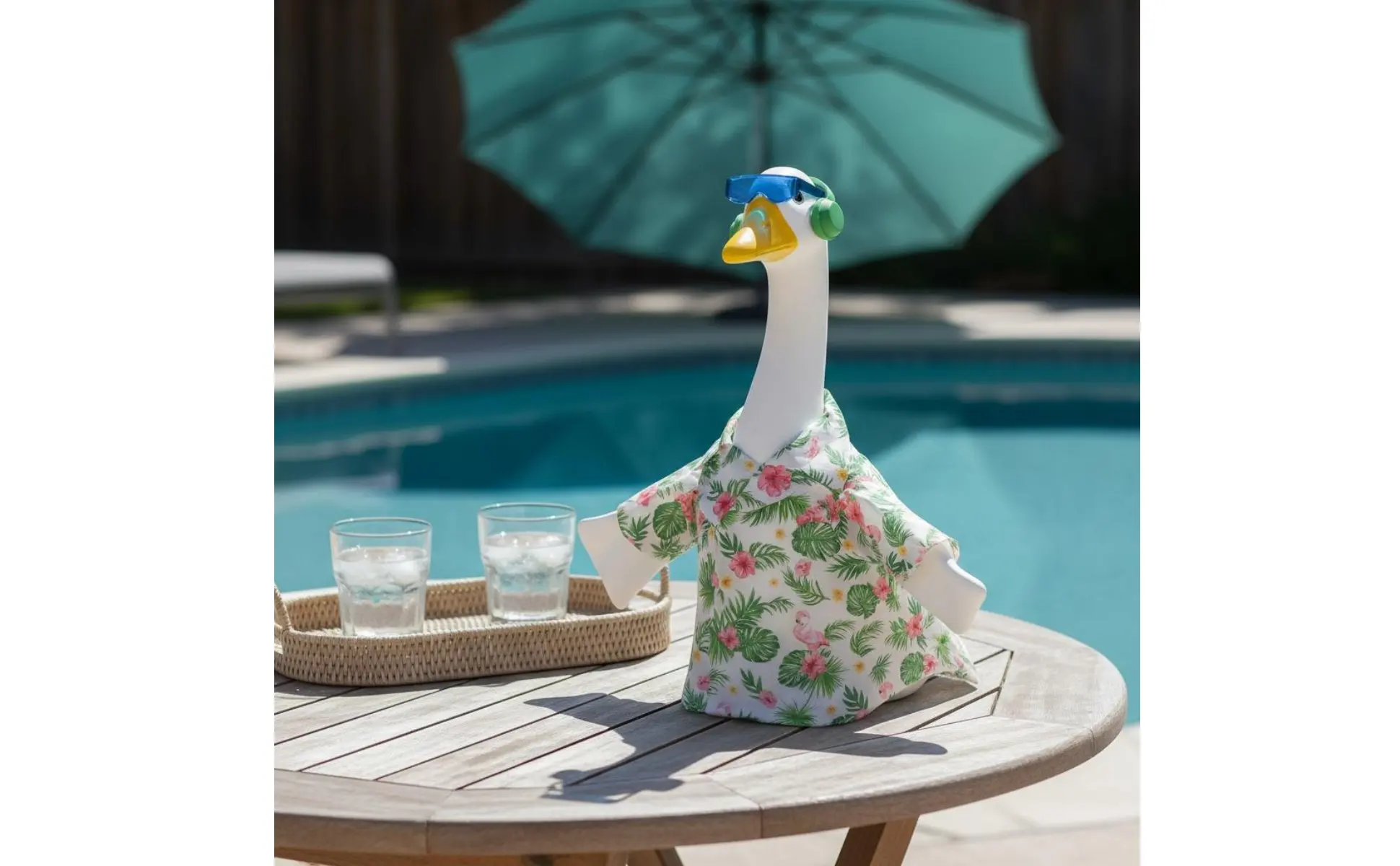 Camisa hawaiana con estampado de flamencos para estatua de ganso
