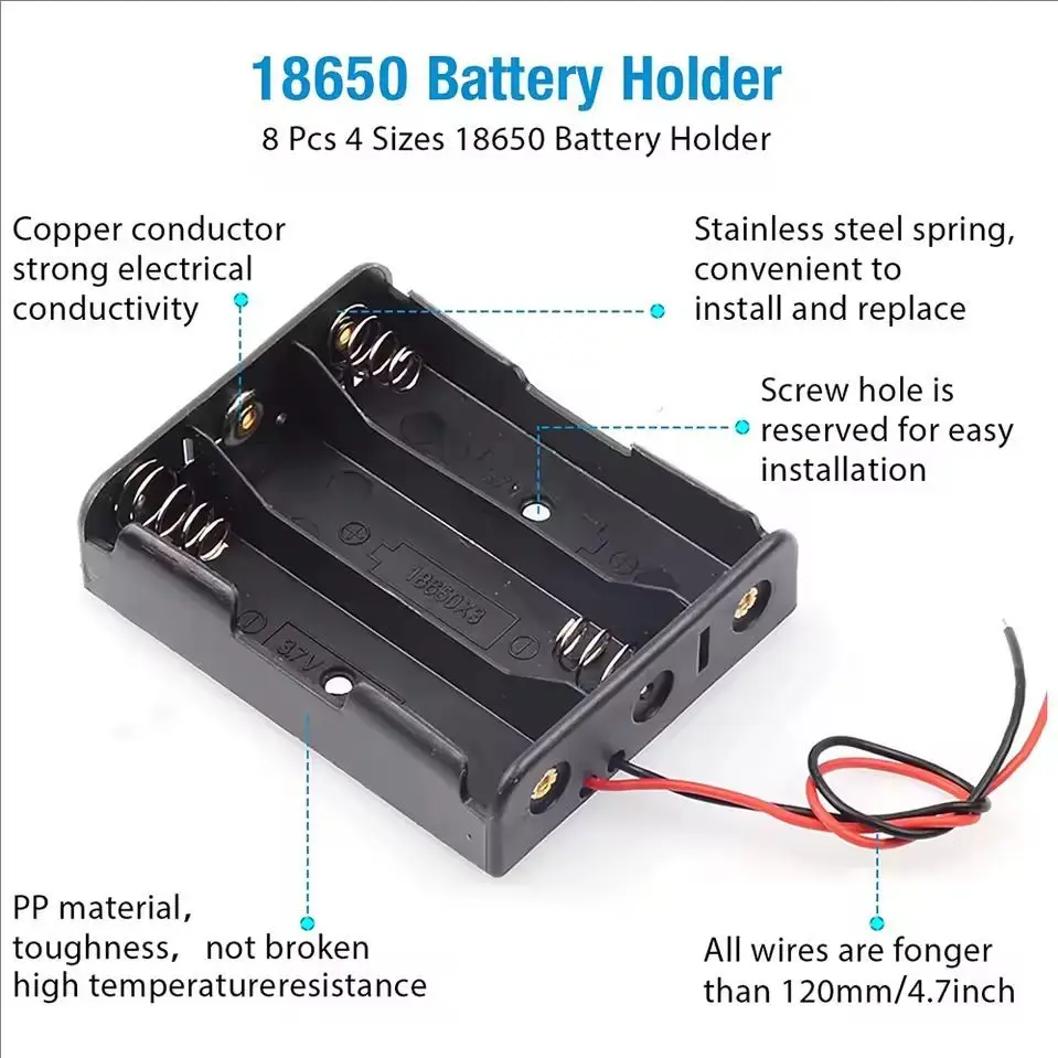 Caja de almacenamiento para baterías 18650 con ranura y cables - imagen 5