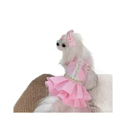 Vestido rosa de flores para perros y gatos – de felpa cálida