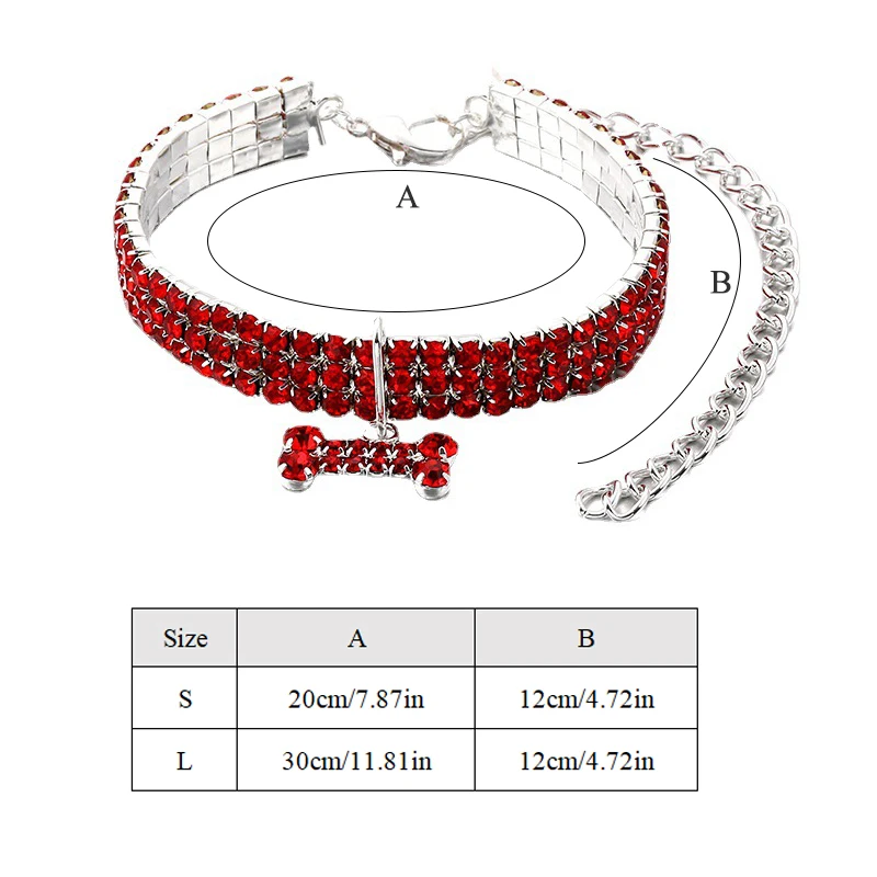 Collar de cristal con forma de hueso para mascotas