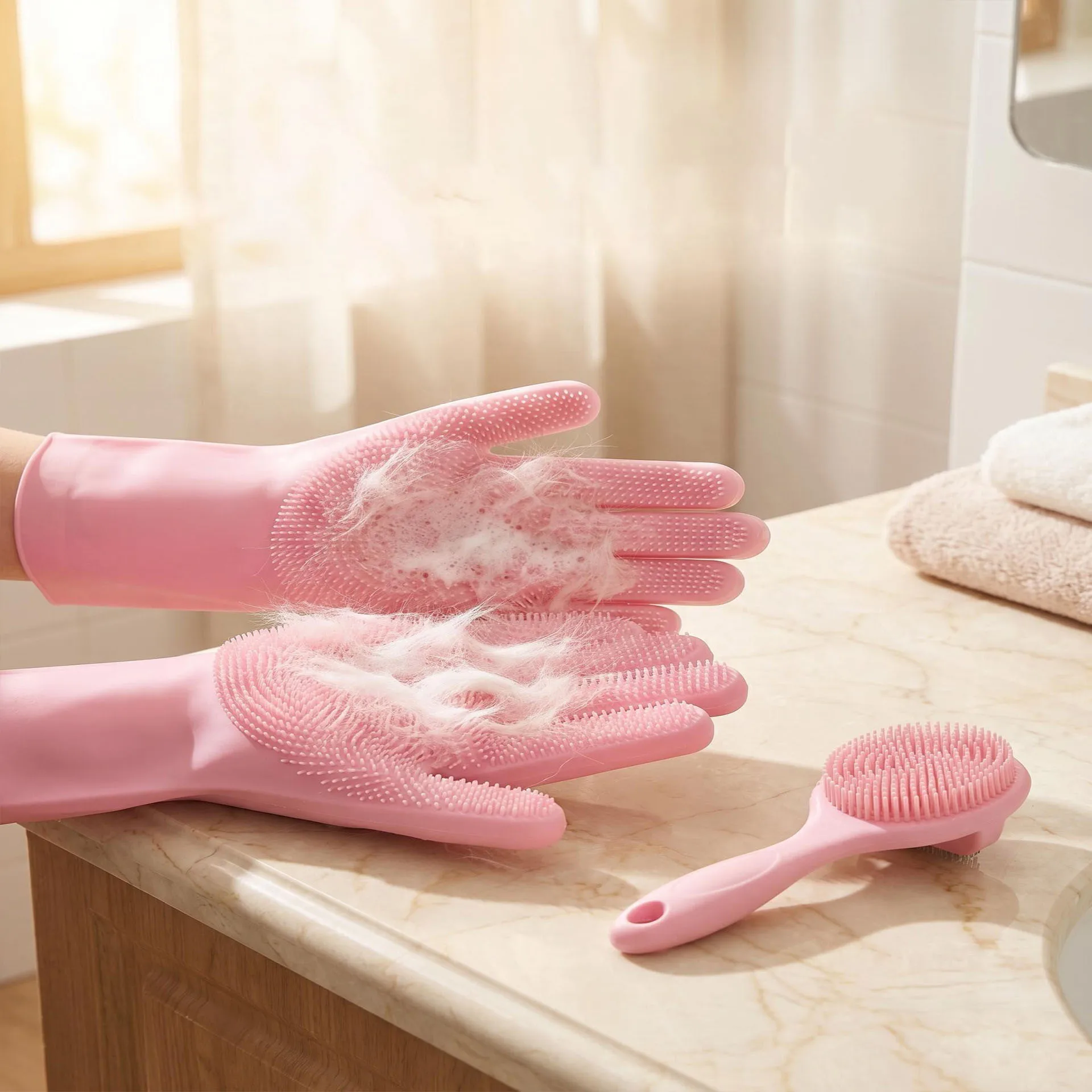 Guante quita pelo para gatos y perros: masaje en la ducha