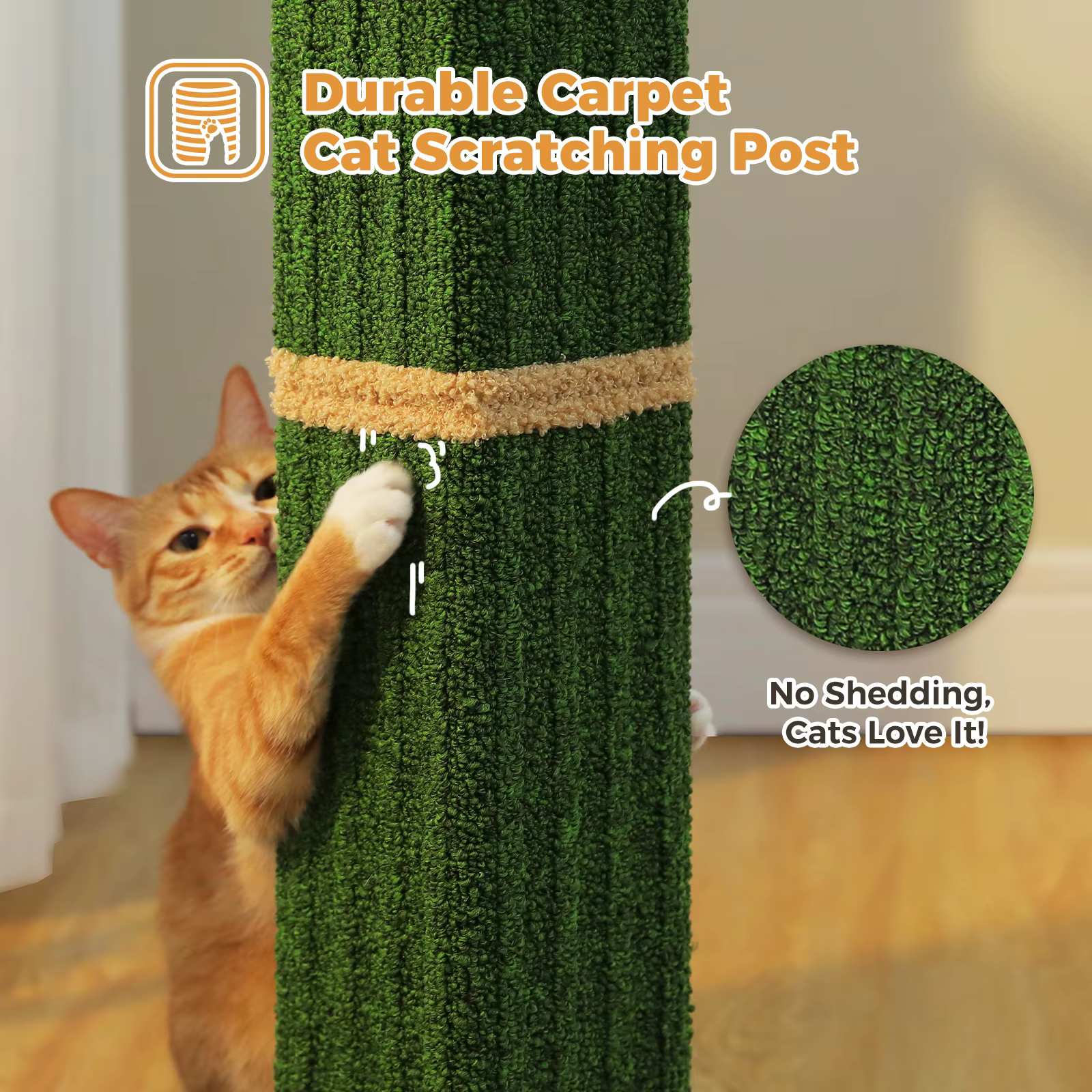 Rascador alto para gatos adultos con sisal y bola colgante - imagen 5