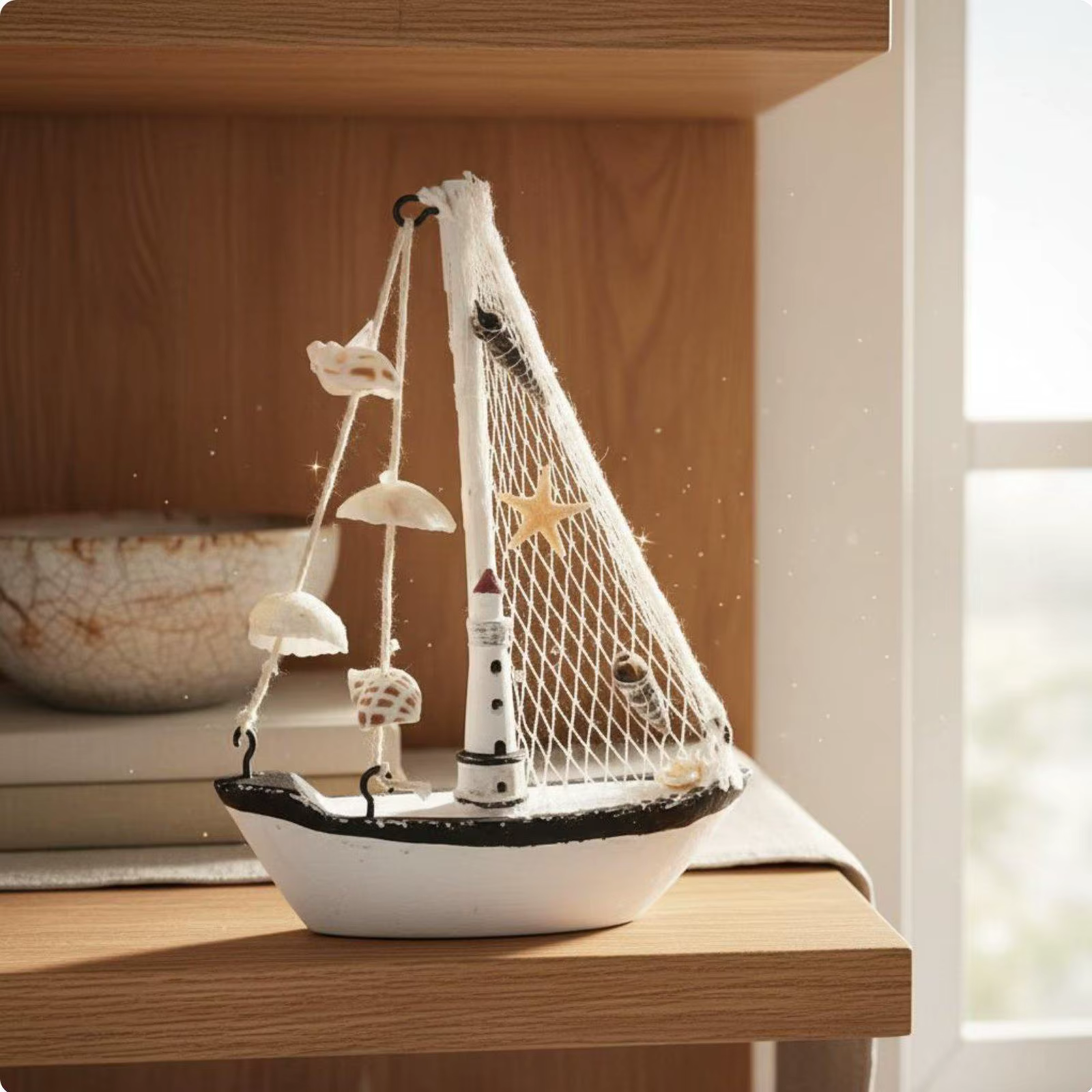 Modelo velero madera acabado agrietado decoración náutica rústica