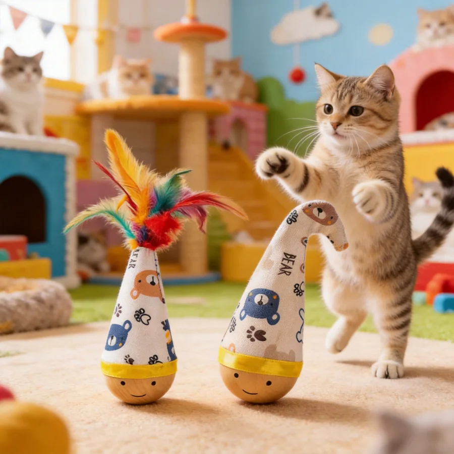 Juguete interactivo portátil con plumas para gatos – resistente - imagen 4