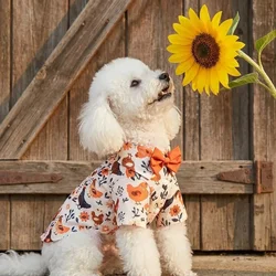 Camisa otoñal con estampado de pollo y pajarita para perros pequeños y gatos