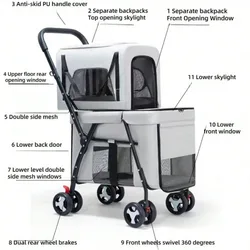 Carrito doble para perros pequeños y gatos – Plegable con transportador