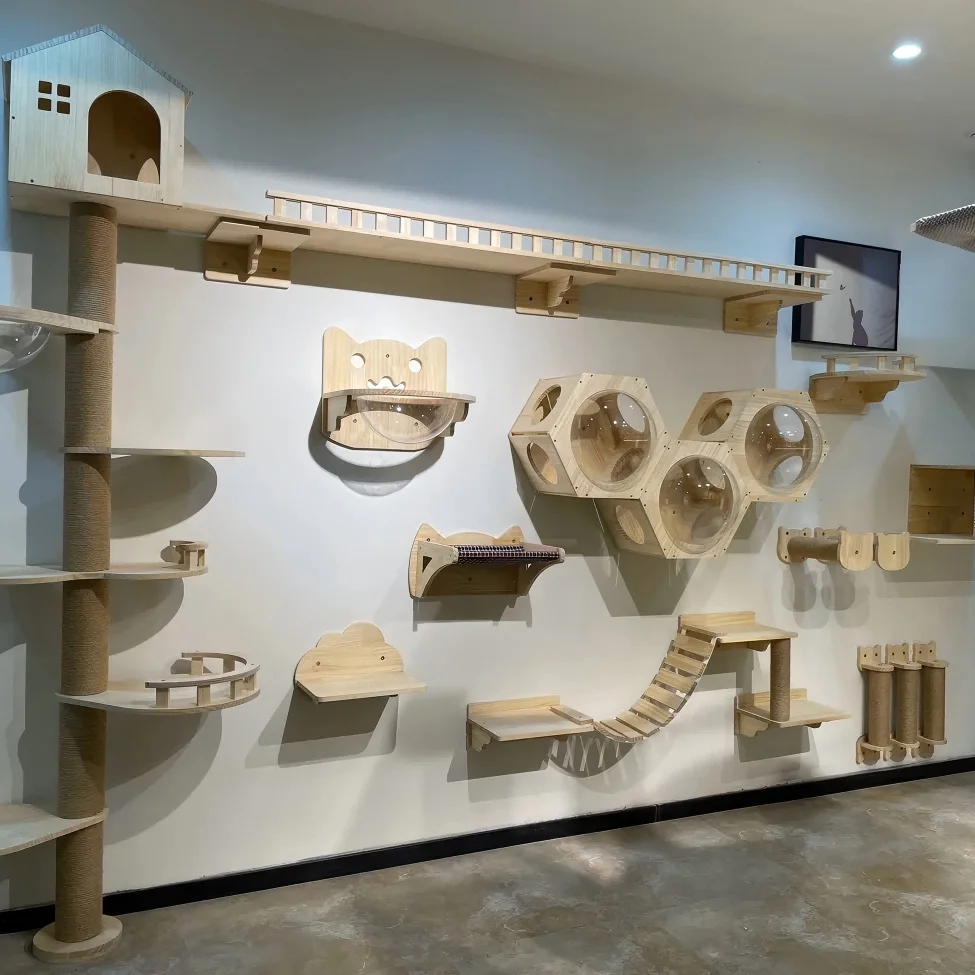 Estanterías de pared en madera para gatos: rascador y hamaca - imagen 3