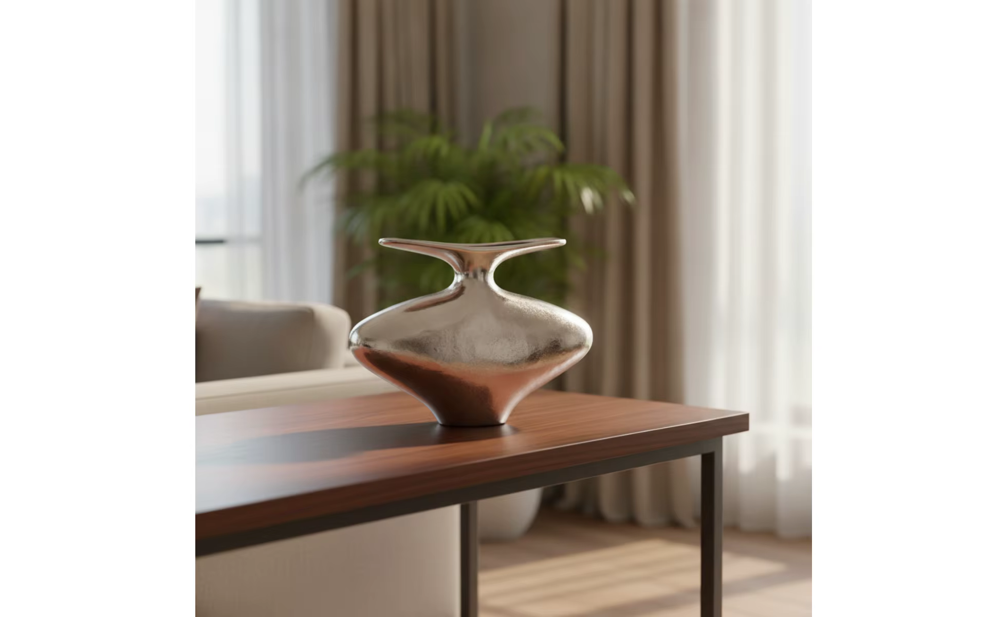 Jarrón de aluminio decorativo con acabado reflectante plateado