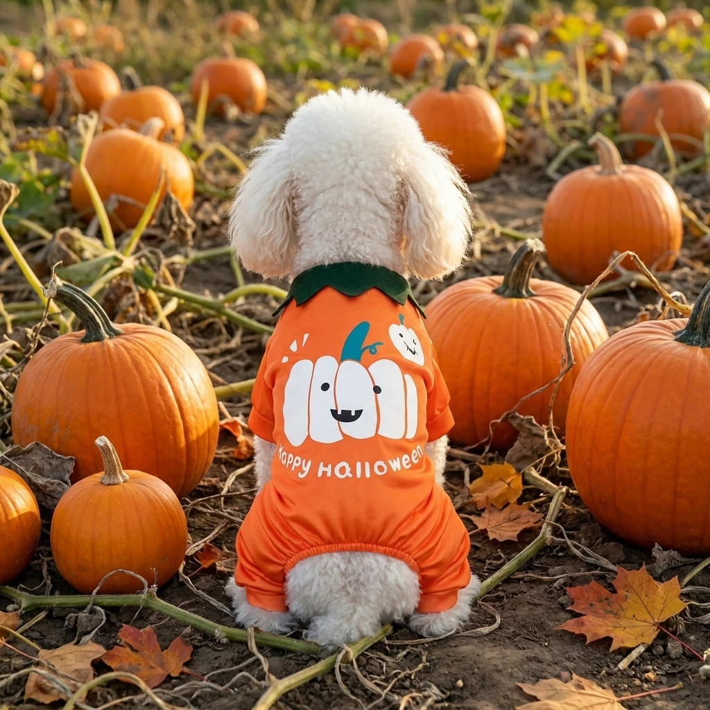 Pijama Mono Halloween para Perros y Gatos – Estampado Calabaza, Ropa Cálida