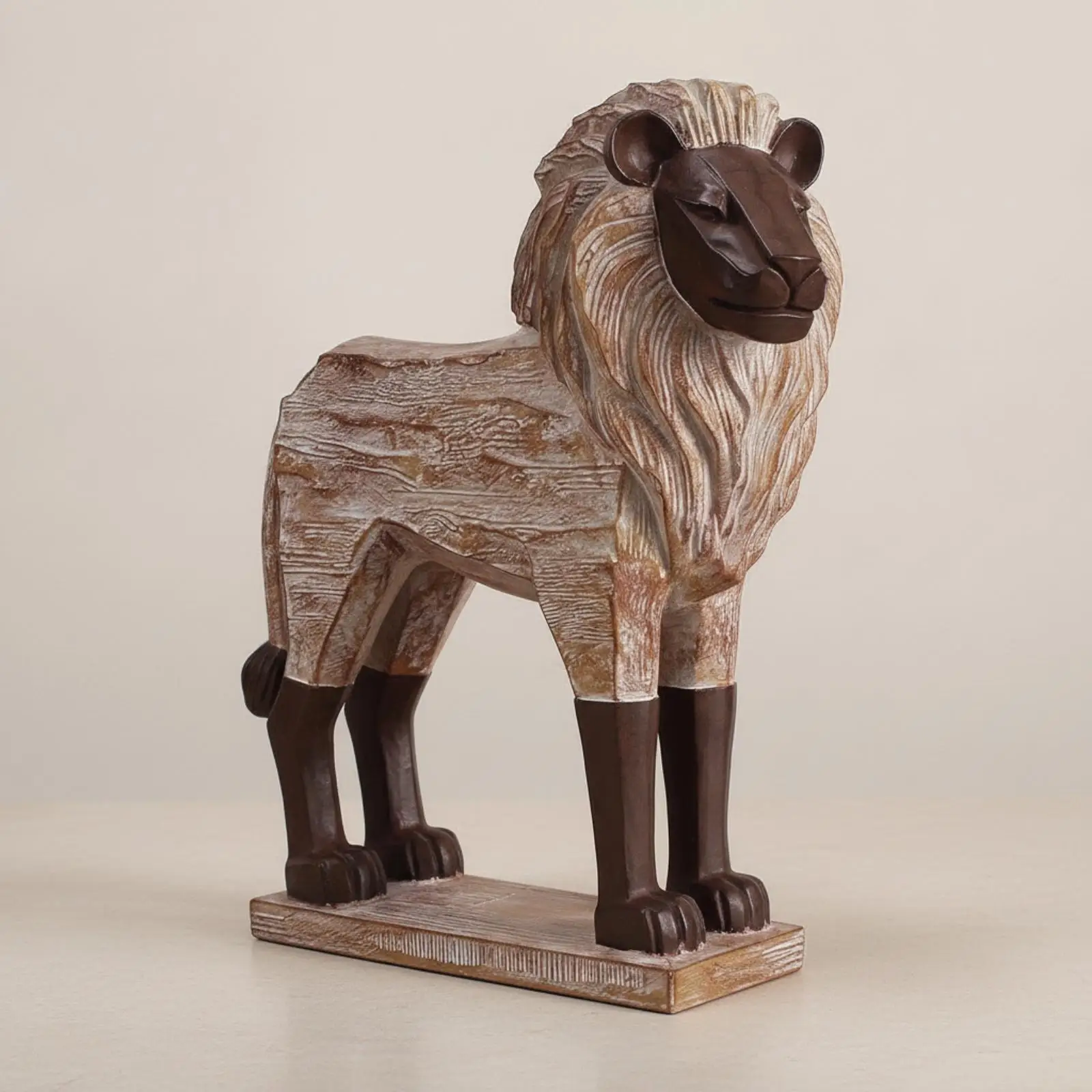 Escultura león imitación madera rústica para mesa y estudio - imagen 3