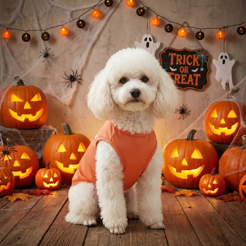 Camiseta Halloween sin mangas perro gato estampado esqueleto - imagen 4