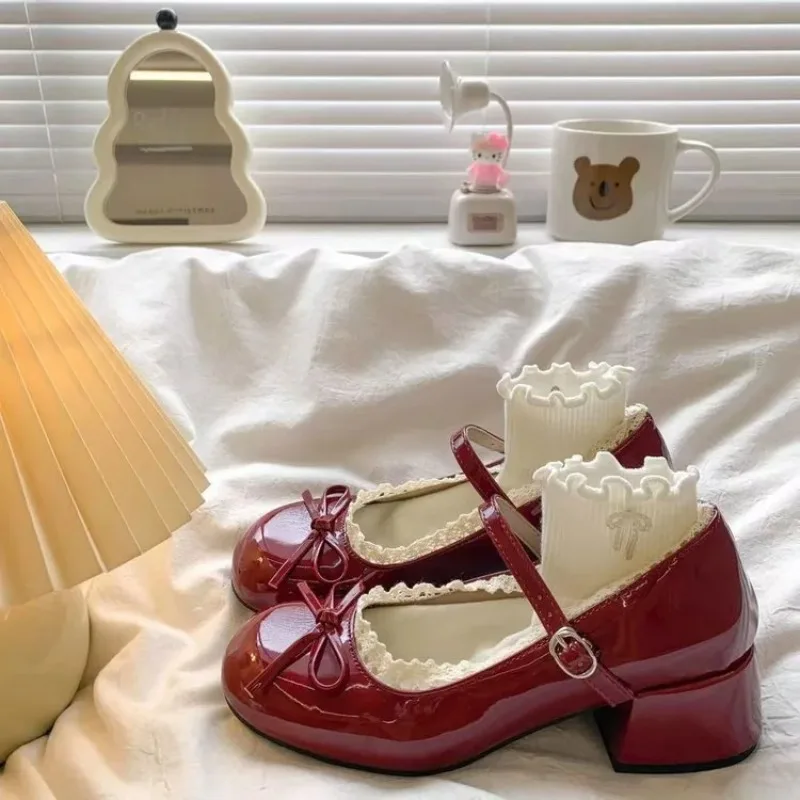 Zapatos Mary Jane de tacón grueso para mujer con lazo – Calzado elegante diario