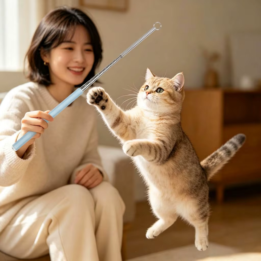 Juguete varita interactiva para gatos con plumas reemplazables