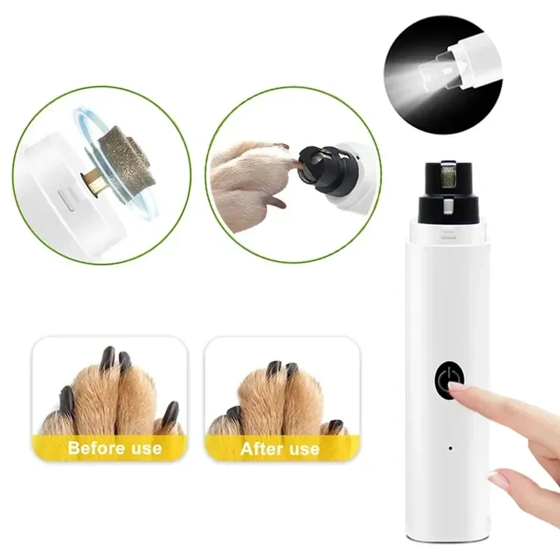 Lima uñas eléctrica recargable USB con LED para perros y gatos