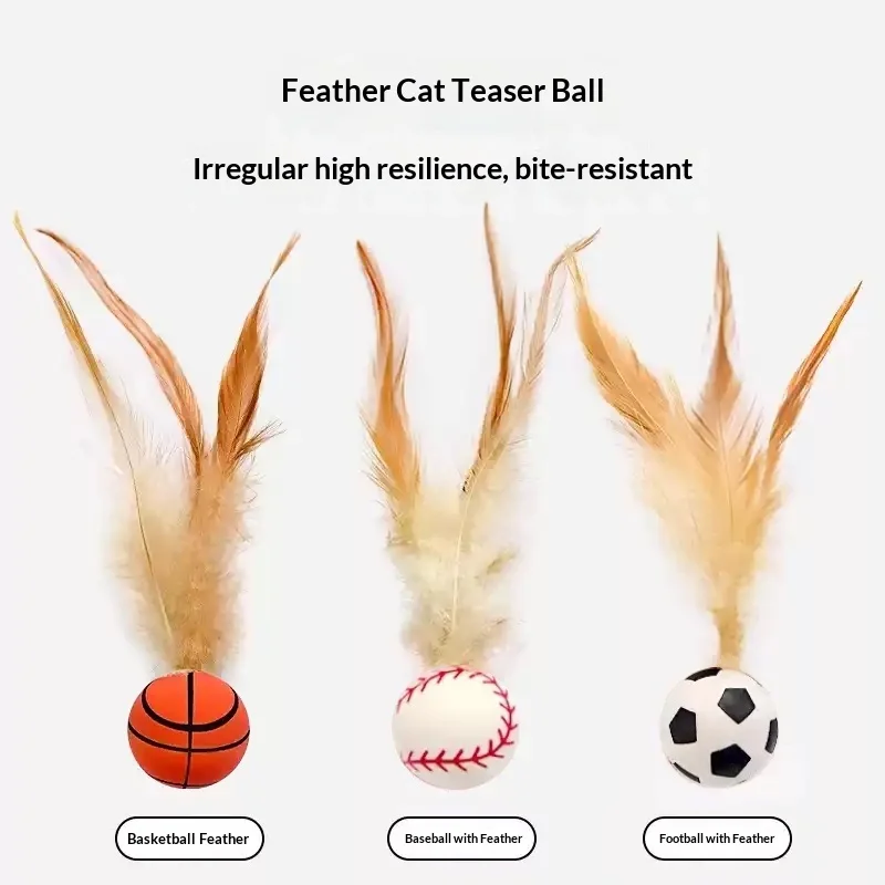 Pelota elástica de goma para gatos con plumas, antiestrés - imagen 2